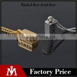 316L stainless steel square"power" charm neckalce silver and gold punk chain neckalce jewelry