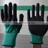 Black latex coated palm and green T/C liner for hand safety working