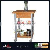 Natural Finish E1 MDF With Drawers Wooden Utility Cart thumbnail-1