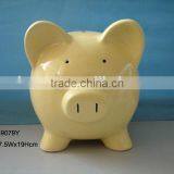Hot Sales Cheap Ceramic Yellow Piggy Coin Bank for Promotion Gift
