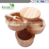 Bamboo 3-Tiered Seasoning Spice Salt Storage Box With Removable Rotating Magnetic Lid thumbnail-5