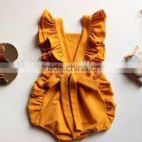 Toddler Girl Cotton Flutter Sleeves Romper Mustard Yellow Baby One Piece Clothes thumbnail-2