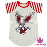 Wholesale 100% Cotton Summer Unisex Easter Cute Bonny Rabbit Children Kid Stripe With Sequins Short Sleeve T-shirt thumbnail-3