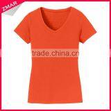 China Supplier Ladies V-neck 100 Polyester Fashion Basic Quick Dry Tshirt thumbnail-1