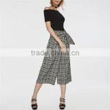 Black and White Patterned Bow Embellished Tartan Culotte Pants Slacks thumbnail-2