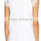 Stylish Lace Sleeves Cotton Top for Ladies Ballet Neckline White OEM T Shirt Women thumbnail-3