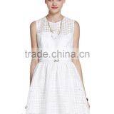 Gilrs Solid Color Plaid Hollow Out Lace Sleeveless Dress thumbnail-1