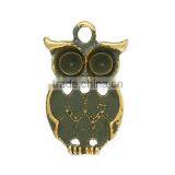 Charm Pendants Owl Halloween Ornaments Gold Plated(Can Hold Ss16 Rhinestone) Army Green Spray Painted 22mmx14mm thumbnail-1