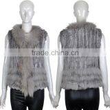 YR243 Knitting Rabbit Fur Vest 1*2 Knit Women Real Raccoon and Rabbit Fur Vest Wholesale OEM thumbnail-2