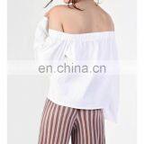 European and American Style Female Cold Shoulder Rib Top, White Blouse 2017 thumbnail-2