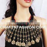 Tribal Vintage Afghan Kuchi Tribal Coil Choker, Brass Choker, Tribal Fusion Necklace Set -Vintage Coin Choker Necklace thumbnail-1