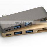 Aluminum Multi-Port Adapter Type-C USB 3.0 5 in 1 Combo Hub With USB-C Charging Port,2 USB 3.0 Ports, SD/Micro Card Reader thumbnail-6
