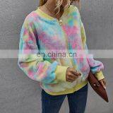 LAITE H2033 Hot Sales Fashion Contrast Color Women's Sweatshirts Ladies Zipper-up Tie Dye Crew Neck Sweatshirt thumbnail-4