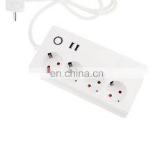 Universal EU Travel Extension Plug Socket 4 Outlets 2 USB Desktop Power Strip Surge Protector thumbnail-5