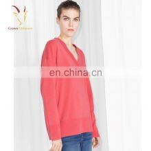 Женский сексуальный свитер из cashmere с глубокой V-образной вырезкой, розовый цвет thumbnail-1