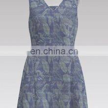 Super Comfortable Blue Leaf Polyester Printed Fabric With Stretch for Blouses