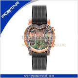 Heart-Shaped High Quality 3 Sub-Dial Stainless Steel Watch With Silicone Strap thumbnail-2