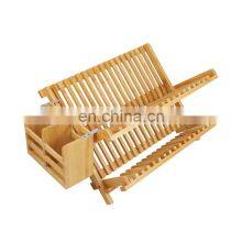 Eco-friendly Bamboo Wooden Dish Drying Rack Kitchen Dish Drainer Rack Holder Stand With Utensil Holder thumbnail-1