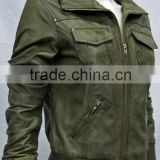 custom green slim fit original leather jacket