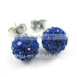 SAPPHIRE CZECH CRYSTAL BALL 8MM 925 SILVER STUD EARRINGS