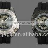 Men's Big Size Ion Black Plated Watch Military Watch for Sale Rubber Mechanical Watch thumbnail-3