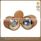 Custom 2 Slot Round Leather Travel Watch Box With Zipper