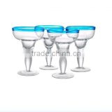 Blue and yellow rim leadfree customized size thick margaret glass in stocks colored large model
