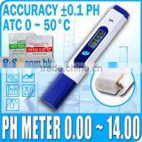 Digital Pen Type pH Tester 2 Buffer Hydroponic Aquarium ATC 0.00-14.00 pH Meter