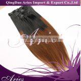 Thick Clip in Ombre Hair Extensions Two Tone Dip Dye Black to Brown thumbnail-1