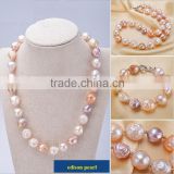 11-12mm Baroque Wrinkled Edison Pearl Necklace with 18K gold spacer beads and 925 Sterling silver Clasp