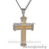 High End 2 Tone Gold Plated Stainless Steel Christian Cross With Crystal