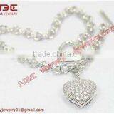 Costume Hot Sale 925 Silver cz Bracelet With Pave Setting Heart Charm,fashion Charm Bracelet Jewelry for Trendy&cute Girls thumbnail-1