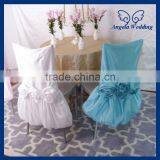 CH030F Angela Wedding Cheap Wedding Ruffled Taffeta Plain White Chair Covers With Flower thumbnail-2