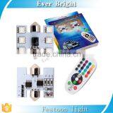 Colorful Car Interior LED Dome Light DC 12V 6SMD RGB 5050 Festoon Lighting Lamp Bulb With Remote Control,festoon Car Led Lamp