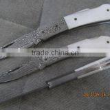 A SCENIC RAM HORN HANDLE, HANDMADE DAMASCUS STEEL LINER LOCK FOLDING KNIFE thumbnail-1