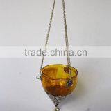 Yellow Glass Hanging Votives Tea Light Holder With Fitting in Silver Finish thumbnail-1