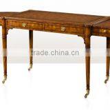 Retro Vintage English Victorian Style Finely Carved Solid Wood Veneer Replica Long Console Table With Wheels BF12-05274c thumbnail-1