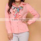 Wholesale Ladies Tops Cheap Price Long Sleeve Ruffled Neckline Mature Ladies Blouse thumbnail-2