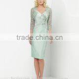 Formal Knee Length Long Sleeve Lace Satin Cocktail Short Dresses thumbnail-1