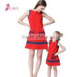 Summer chiffon sleeveless crew neck red mother daughter matching dress