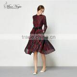 Stylish Women's Black Long Sleeve Striped Pattern Lace Long Patchwork Party Long Dress thumbnail-1