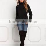 MGOO Manufacturer OEM Custom Made 100 Pieces Black Distressed Turtleneck Sweater Tops CVC French Terry Tops thumbnail-3