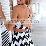 Wholesale Women Clothing Women Summer Dress Striped Playsuit Summer Style Shorts Backless Sexy Jumpsuit Crop Top and Skirt Set thumbnail-3