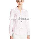 Ladies Loose Casual White/pink Light Blue Long Sleeve Shirt/blouse thumbnail-3
