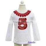 Polka Dots Collar Bling Red Number 1 2 3 4 5 6 White Long Sleeves Top thumbnail-5