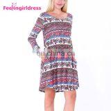 Free Samples Black Print Long Sleeve One Piece Dress Of Knee Length Casual Dress thumbnail-3