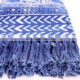 Indian 4 X 6 Ft Indigo Blue Cotton Block Print Accent Area Dhurrie Rug Flat Weave Hand thumbnail-2