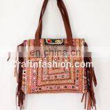 Indian 2017 Stylish Banjara Leather Fringes Handbag- Vintage Banjara Mirror Work Leather Fringes Bag thumbnail-2