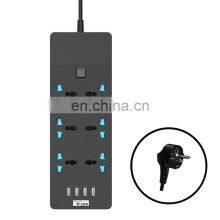 Home Portable USB Extension Lead Power Strip,6 Multi USB Charger,3 Hole Way Socke