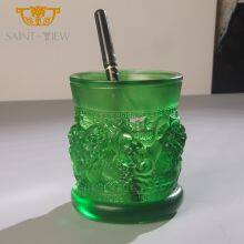 Colored Glaze Fancy Business Gift Auspicious Lions Animal Home Decor Pen Holder Desktop Display Rack Stand thumbnail-3